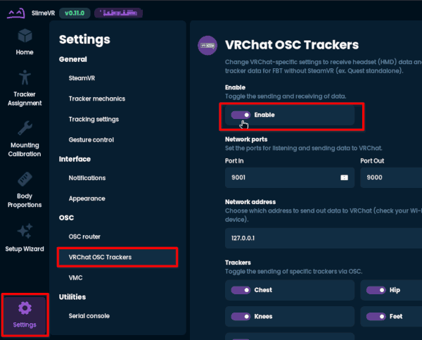 Configuring VRChat OSC Configuration steps of VRChat OSC